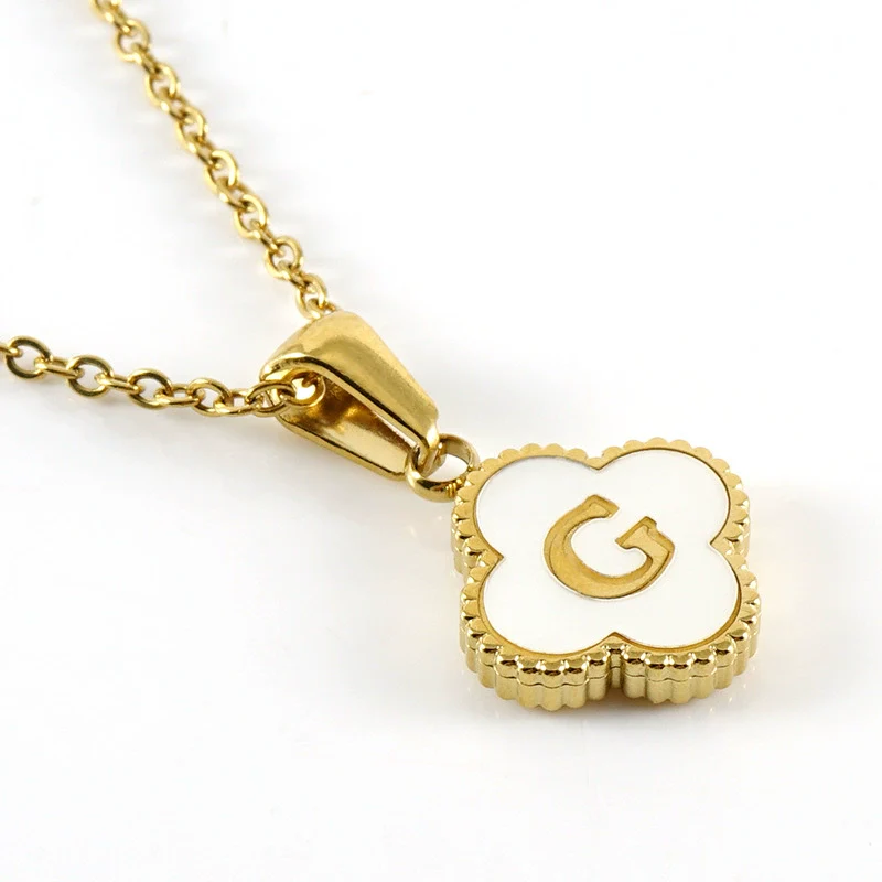 Wholesale 316L Stainless Steel Fourleaf Clover Pendant Necklace With Electroplating Treatment And Letter Pattern For Women - Image 11