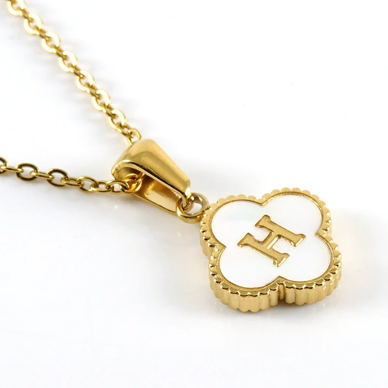 Wholesale 316L Stainless Steel Fourleaf Clover Pendant Necklace With Electroplating Treatment And Letter Pattern For Women - Image 12