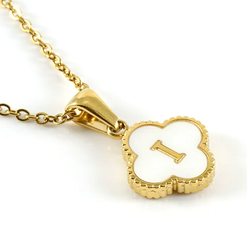 Wholesale 316L Stainless Steel Fourleaf Clover Pendant Necklace With Electroplating Treatment And Letter Pattern For Women - Image 13