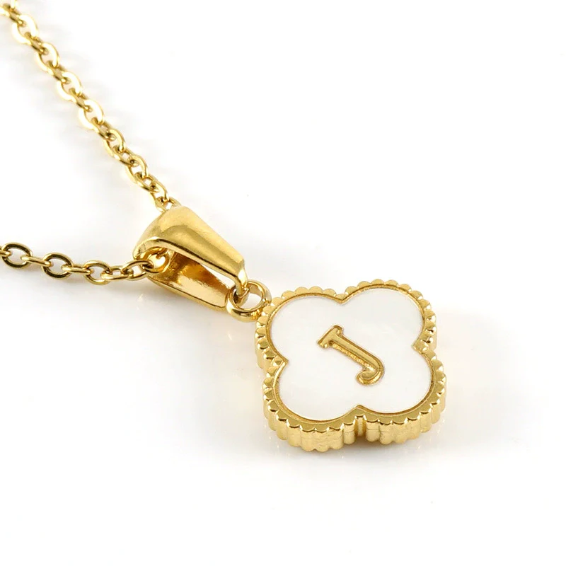 Wholesale 316L Stainless Steel Fourleaf Clover Pendant Necklace With Electroplating Treatment And Letter Pattern For Women - Image 14
