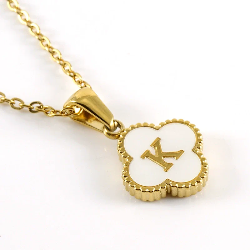 Wholesale 316L Stainless Steel Fourleaf Clover Pendant Necklace With Electroplating Treatment And Letter Pattern For Women - Image 15
