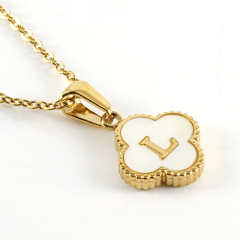 Wholesale 316L Stainless Steel Fourleaf Clover Pendant Necklace With Electroplating Treatment And Letter Pattern For Women - Image 16