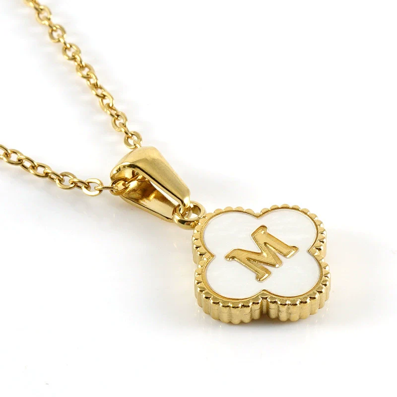 Wholesale 316L Stainless Steel Fourleaf Clover Pendant Necklace With Electroplating Treatment And Letter Pattern For Women - Image 17