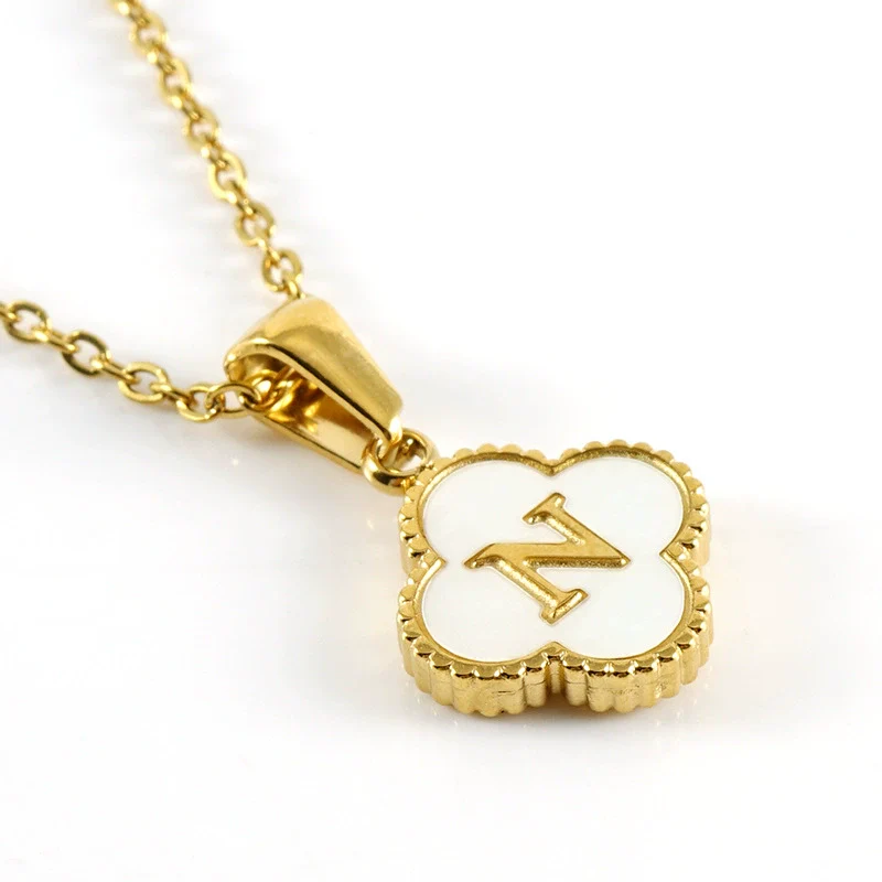 Wholesale 316L Stainless Steel Fourleaf Clover Pendant Necklace With Electroplating Treatment And Letter Pattern For Women - Image 18