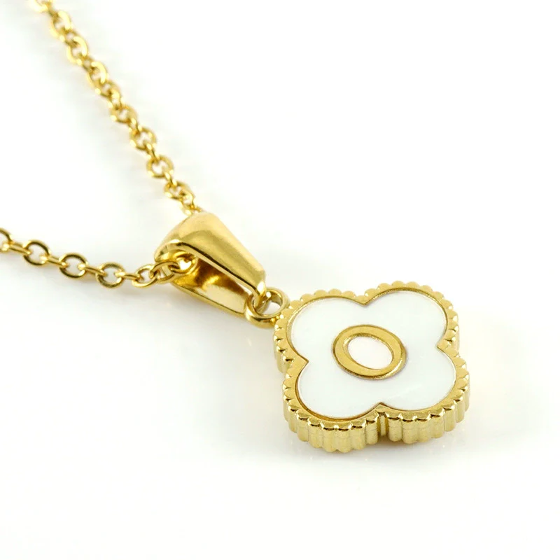 Wholesale 316L Stainless Steel Fourleaf Clover Pendant Necklace With Electroplating Treatment And Letter Pattern For Women - Image 19