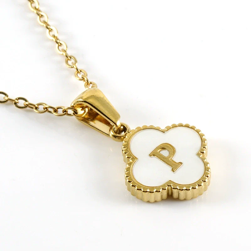 Wholesale 316L Stainless Steel Fourleaf Clover Pendant Necklace With Electroplating Treatment And Letter Pattern For Women - Image 20
