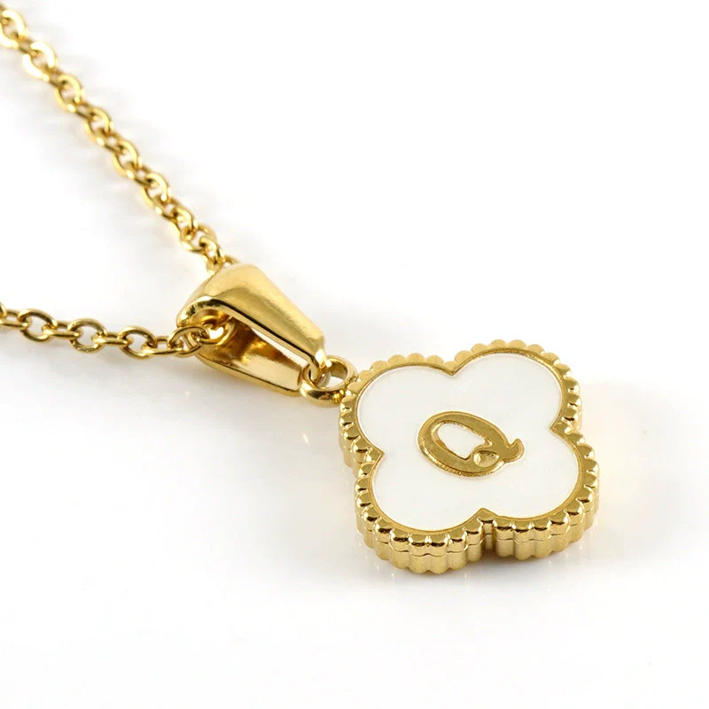 Wholesale 316L Stainless Steel Fourleaf Clover Pendant Necklace With Electroplating Treatment And Letter Pattern For Women - Image 21