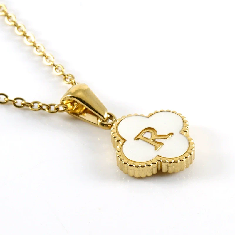 Wholesale 316L Stainless Steel Fourleaf Clover Pendant Necklace With Electroplating Treatment And Letter Pattern For Women - Image 22