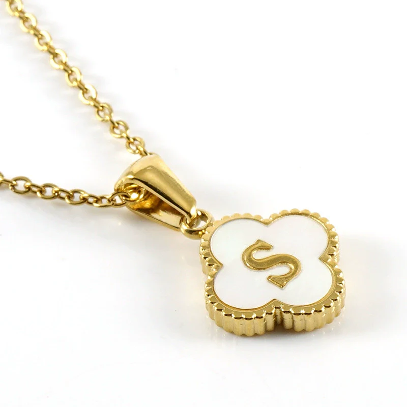 Wholesale 316L Stainless Steel Fourleaf Clover Pendant Necklace With Electroplating Treatment And Letter Pattern For Women - Image 23