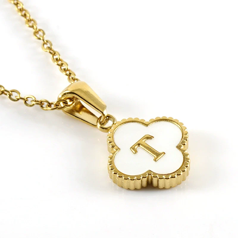 Wholesale 316L Stainless Steel Fourleaf Clover Pendant Necklace With Electroplating Treatment And Letter Pattern For Women - Image 24