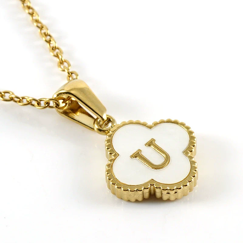 Wholesale 316L Stainless Steel Fourleaf Clover Pendant Necklace With Electroplating Treatment And Letter Pattern For Women - Image 25