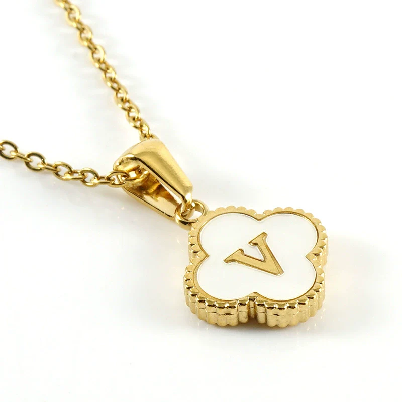 Wholesale 316L Stainless Steel Fourleaf Clover Pendant Necklace With Electroplating Treatment And Letter Pattern For Women - Image 26