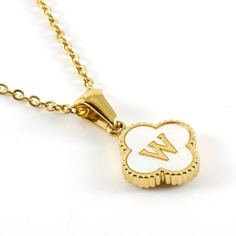 Wholesale 316L Stainless Steel Fourleaf Clover Pendant Necklace With Electroplating Treatment And Letter Pattern For Women - Image 27