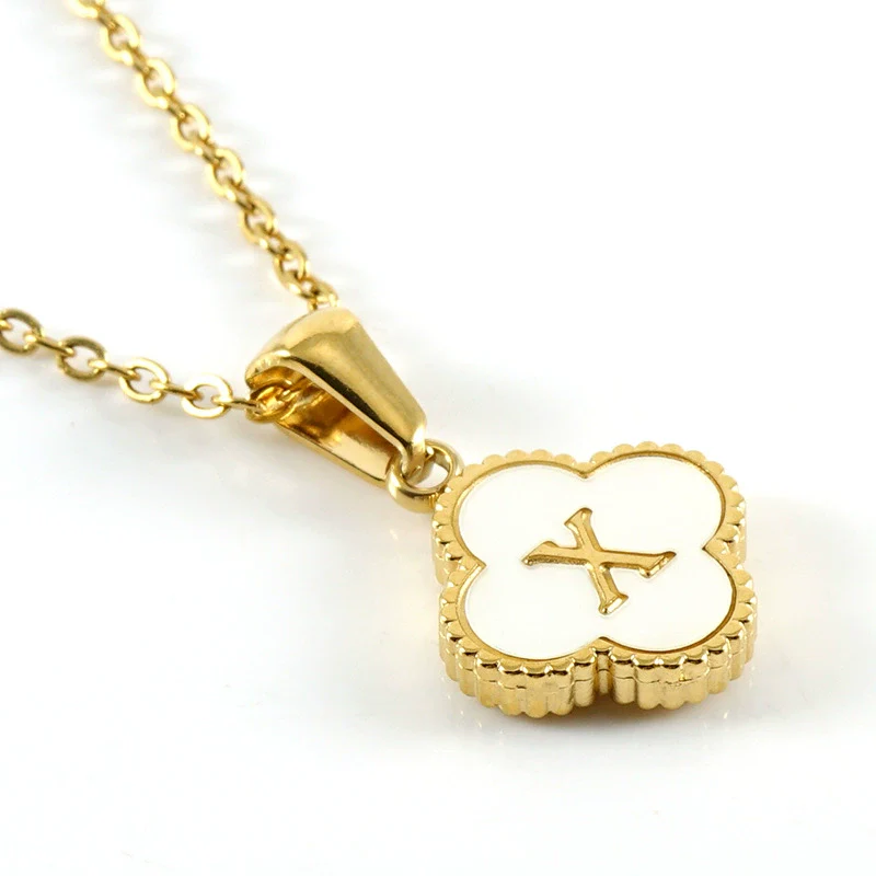 Wholesale 316L Stainless Steel Fourleaf Clover Pendant Necklace With Electroplating Treatment And Letter Pattern For Women - Image 28