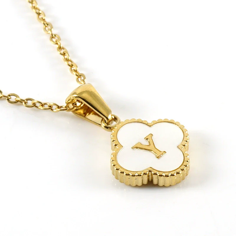 Wholesale 316L Stainless Steel Fourleaf Clover Pendant Necklace With Electroplating Treatment And Letter Pattern For Women - Image 29