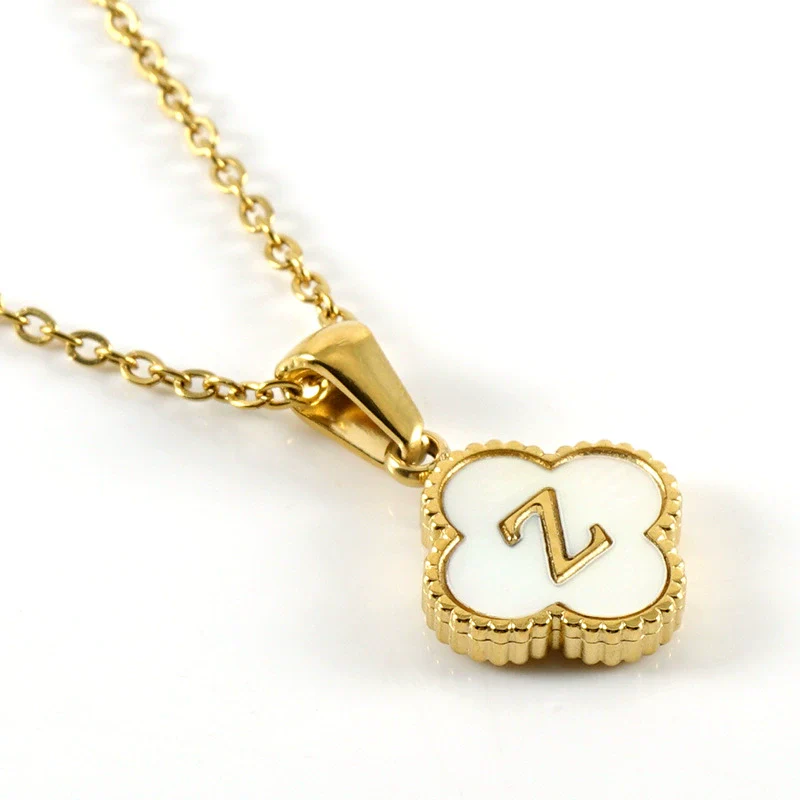Wholesale 316L Stainless Steel Fourleaf Clover Pendant Necklace With Electroplating Treatment And Letter Pattern For Women - Image 30