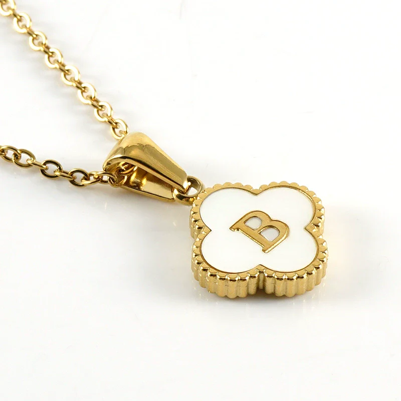 Wholesale 316L Stainless Steel Fourleaf Clover Pendant Necklace With Electroplating Treatment And Letter Pattern For Women - Image 5