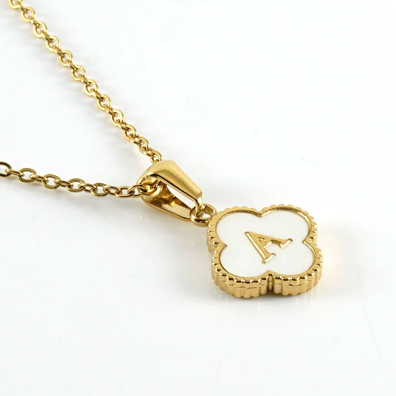 Wholesale 316L Stainless Steel Fourleaf Clover Pendant Necklace With Electroplating Treatment And Letter Pattern For Women - Image 6
