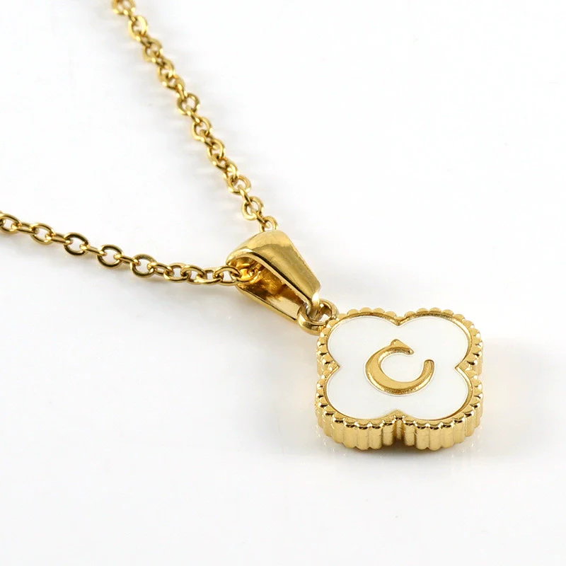 Wholesale 316L Stainless Steel Fourleaf Clover Pendant Necklace With Electroplating Treatment And Letter Pattern For Women - Image 7