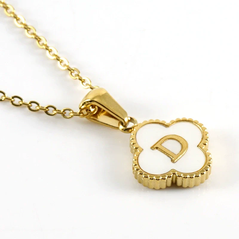 Wholesale 316L Stainless Steel Fourleaf Clover Pendant Necklace With Electroplating Treatment And Letter Pattern For Women - Image 8