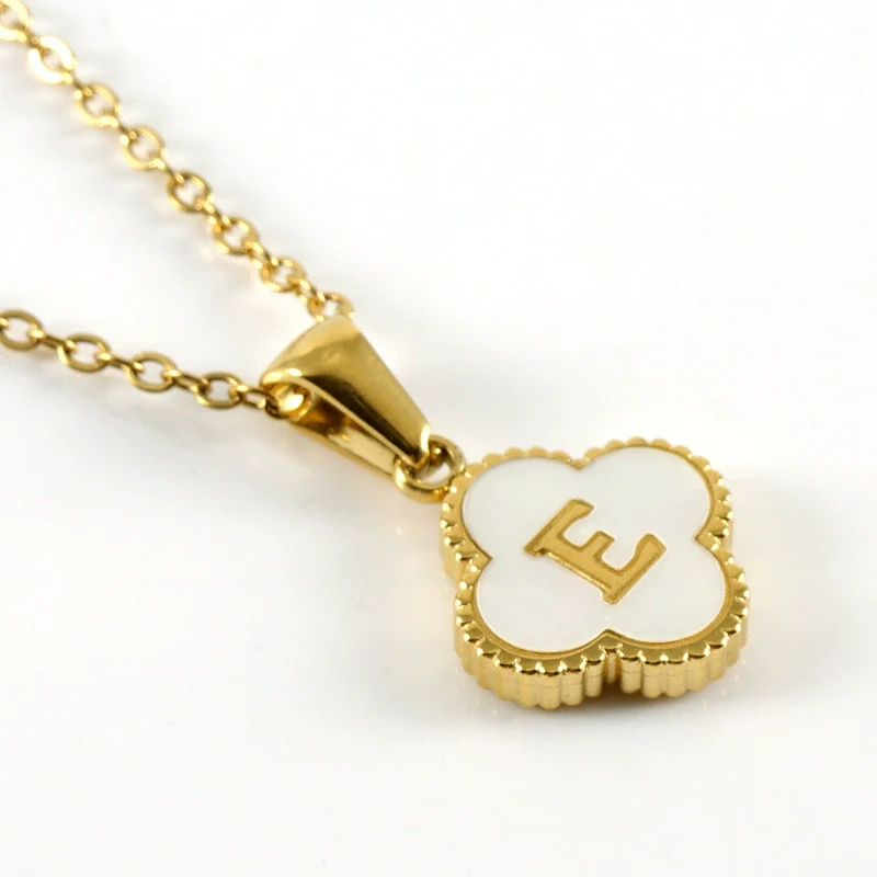 Wholesale 316L Stainless Steel Fourleaf Clover Pendant Necklace With Electroplating Treatment And Letter Pattern For Women - Image 9