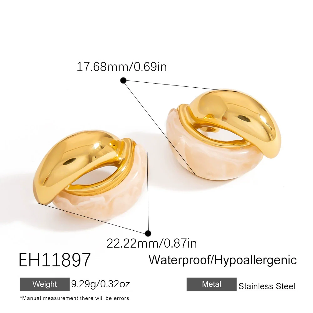 Wholesale Stainless Steel French Retro Curved Earrings With Resin Electroplated In 18K Gold Color For Women - Image 10