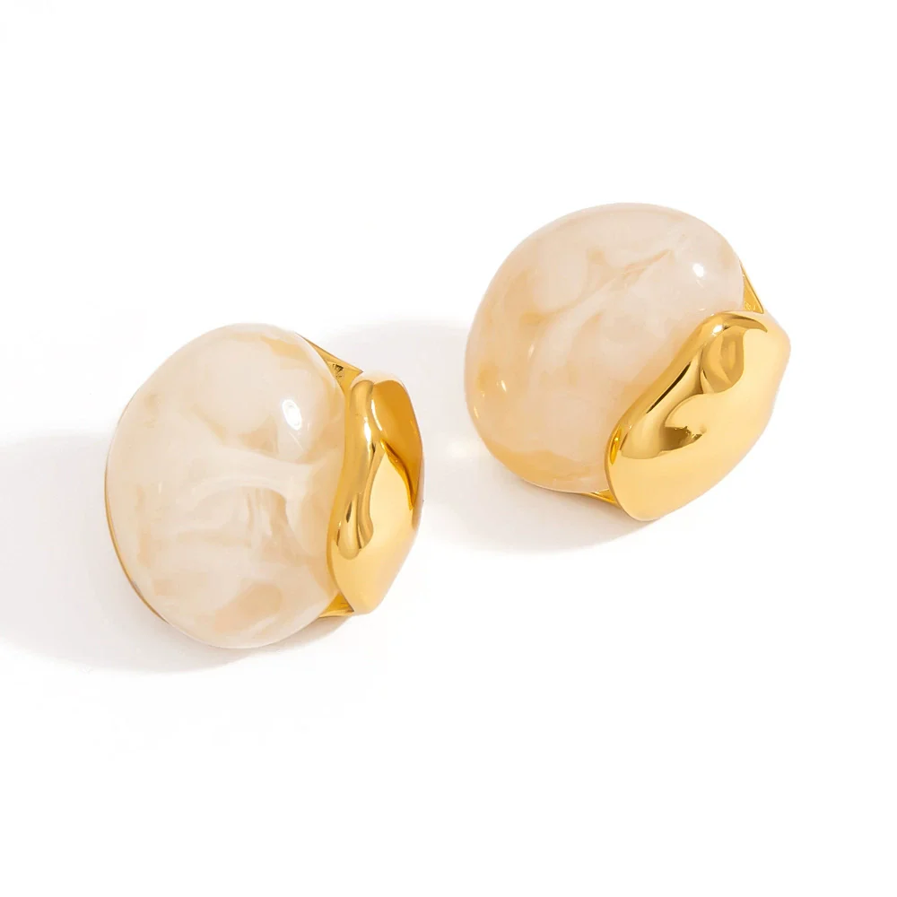 Wholesale Stainless Steel French Retro Curved Earrings With Resin Electroplated In 18K Gold Color For Women - Image 5