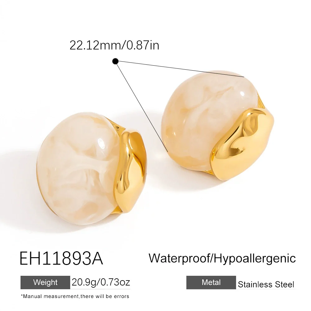 Wholesale Stainless Steel French Retro Curved Earrings With Resin Electroplated In 18K Gold Color For Women - Image 6