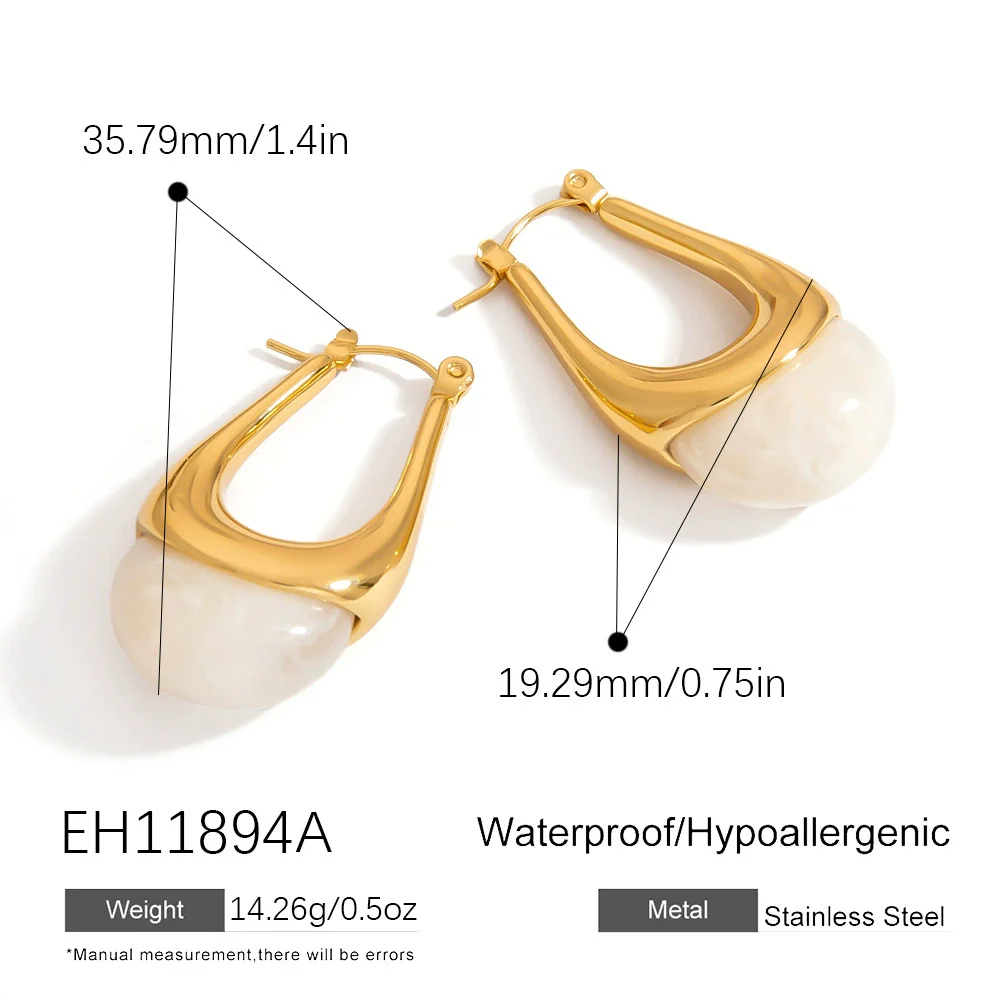 Wholesale Stainless Steel French Retro Curved Earrings With Resin Electroplated In 18K Gold Color For Women - Image 7
