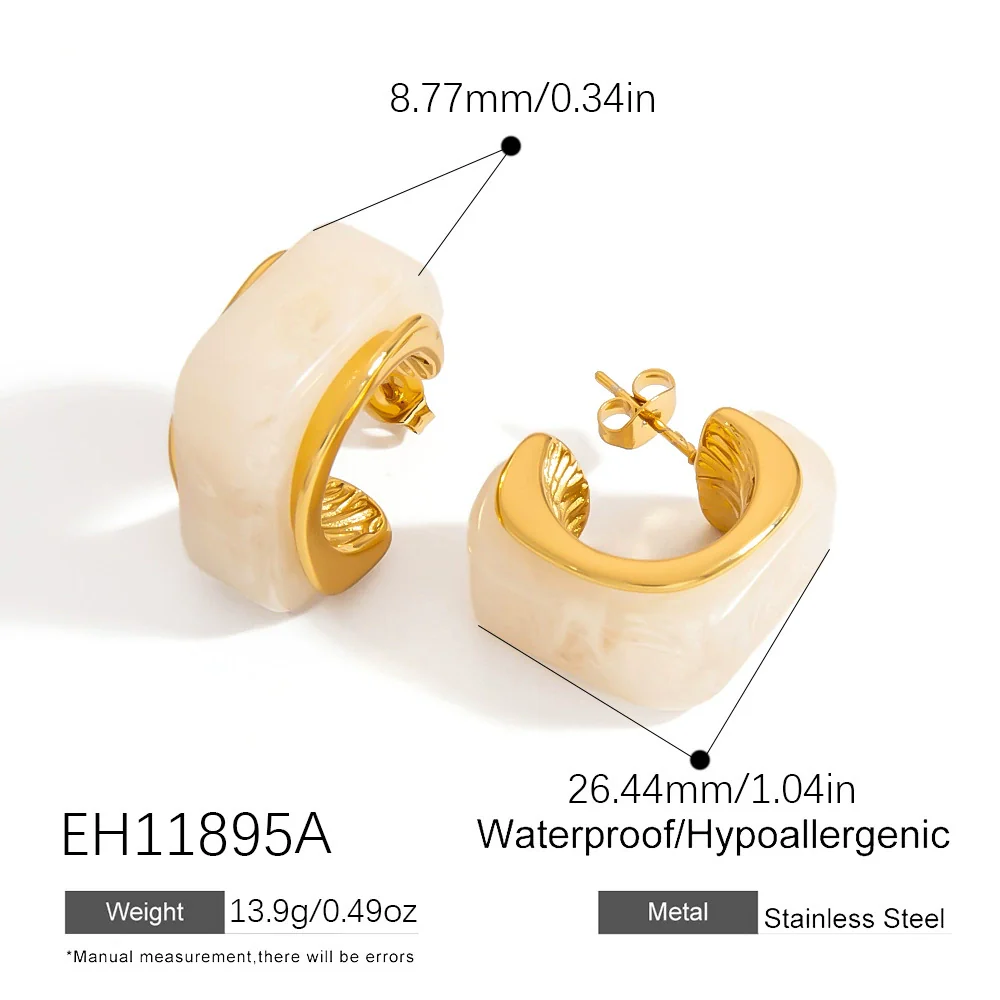 Wholesale Stainless Steel French Retro Curved Earrings With Resin Electroplated In 18K Gold Color For Women - Image 8
