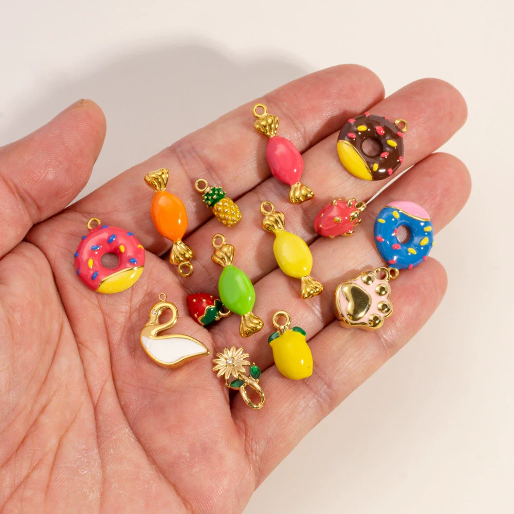 Wholesale Stainless Steel Fruit Food Style Dripping Oil Handmade Jewelry Pendant - Image 2