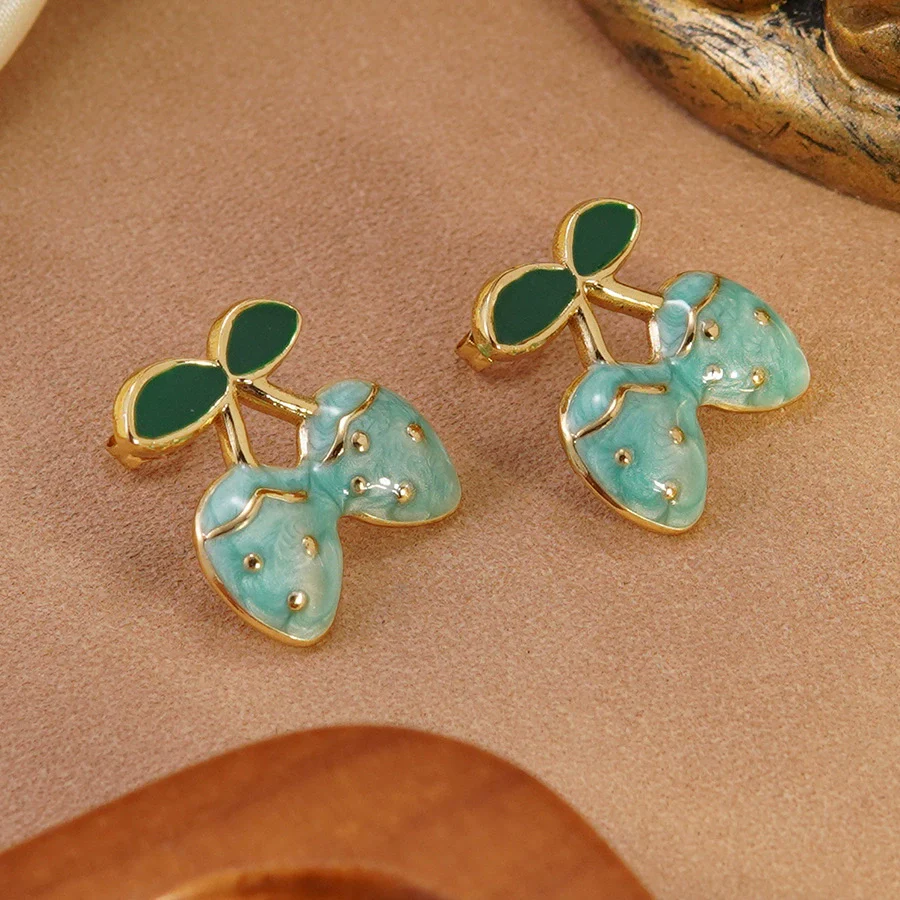 Wholesale Stainless Steel Fruit Shape Dripping Oil Earrings For Women Creamy Sweet Girl Style - Image 6