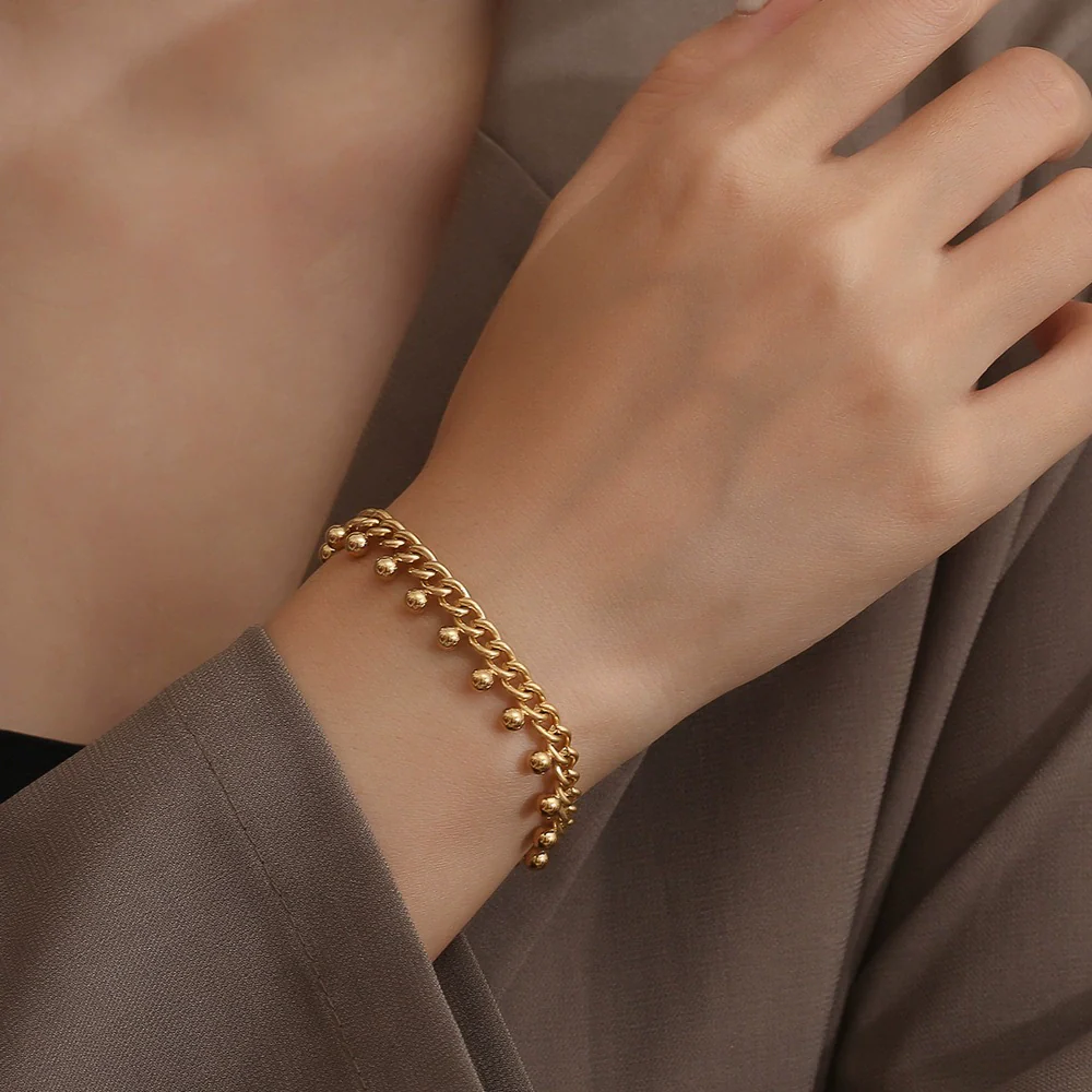 Wholesale Stainless Steel Geometric Bead Pendant Clavicle Chain Electroplated Unisex Design Sense Niche Light Luxury Bracelet - Image 4