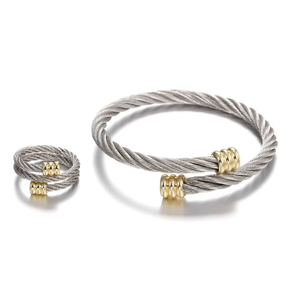 Wholesale Stainless Steel Geometric Bracelet Ring Set Electroplated Microinlaid Unisex Jewelry - Image 5