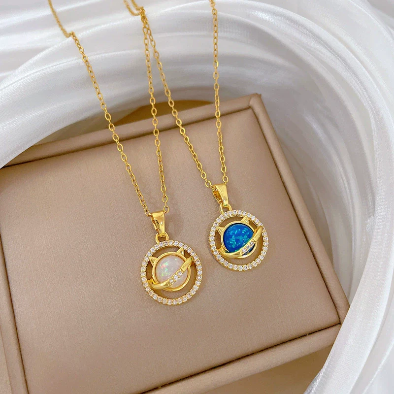 Wholesale Stainless Steel Geometric Cat Fashion Light Luxury Elegant Gorgeous Diamond Unisex Necklace