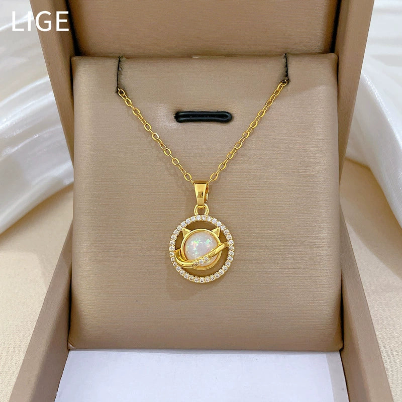 Wholesale Stainless Steel Geometric Cat Fashion Light Luxury Elegant Gorgeous Diamond Unisex Necklace - Image 3