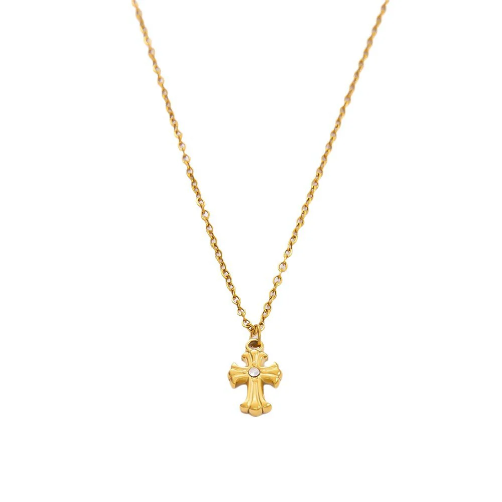 Wholesale Stainless Steel Geometric Cross Clavicle Chain Jewelry With 18K Gold Electroplating For Women - Image 5