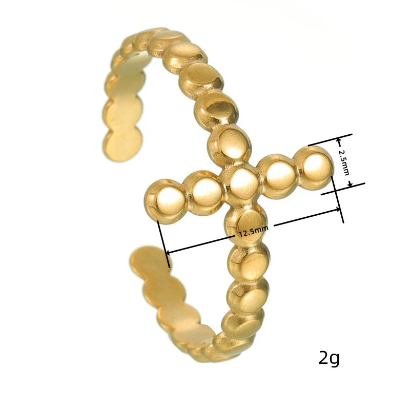 Wholesale Stainless Steel Geometric Cross Opening Adjustable Ring With Gold Plated Electroplating For Women And Men - Image 5