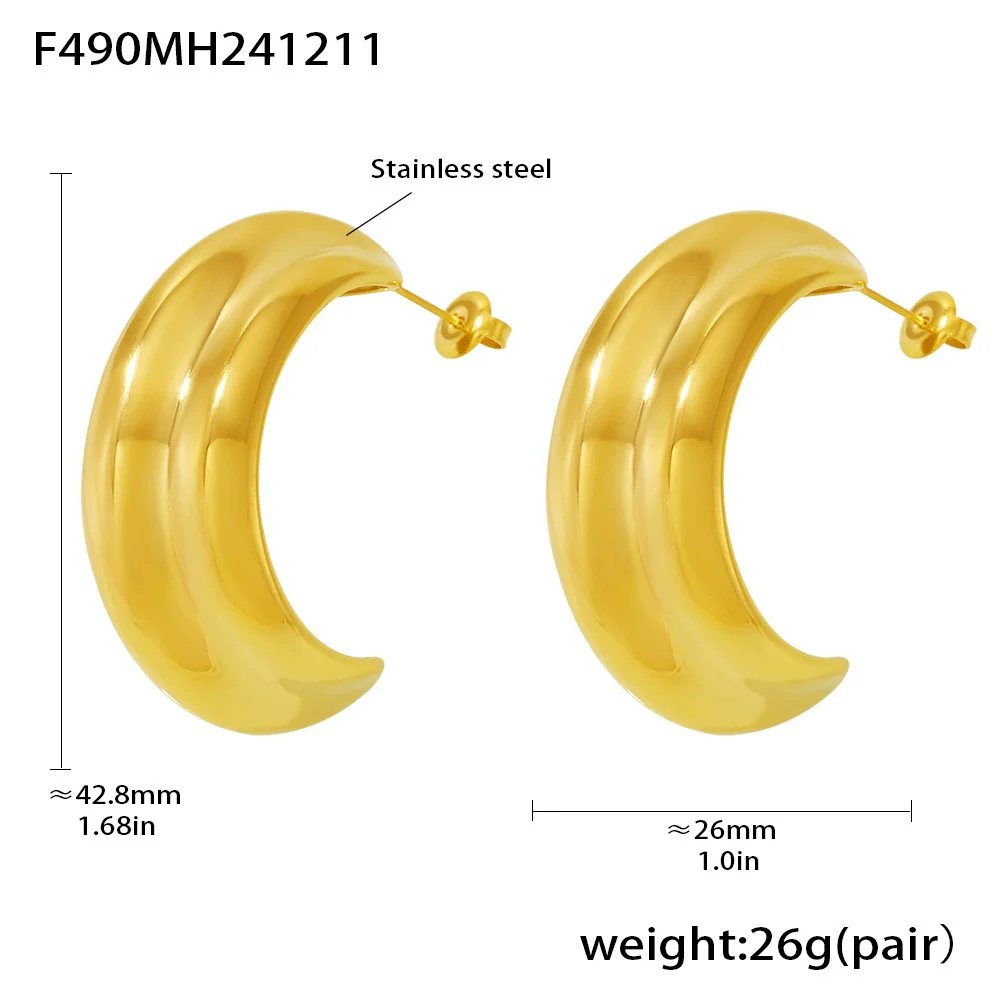 Wholesale Stainless Steel Geometric Ctype Heavy Industry Highgloss Pvd Electroplated Women's Earrings - Image 5