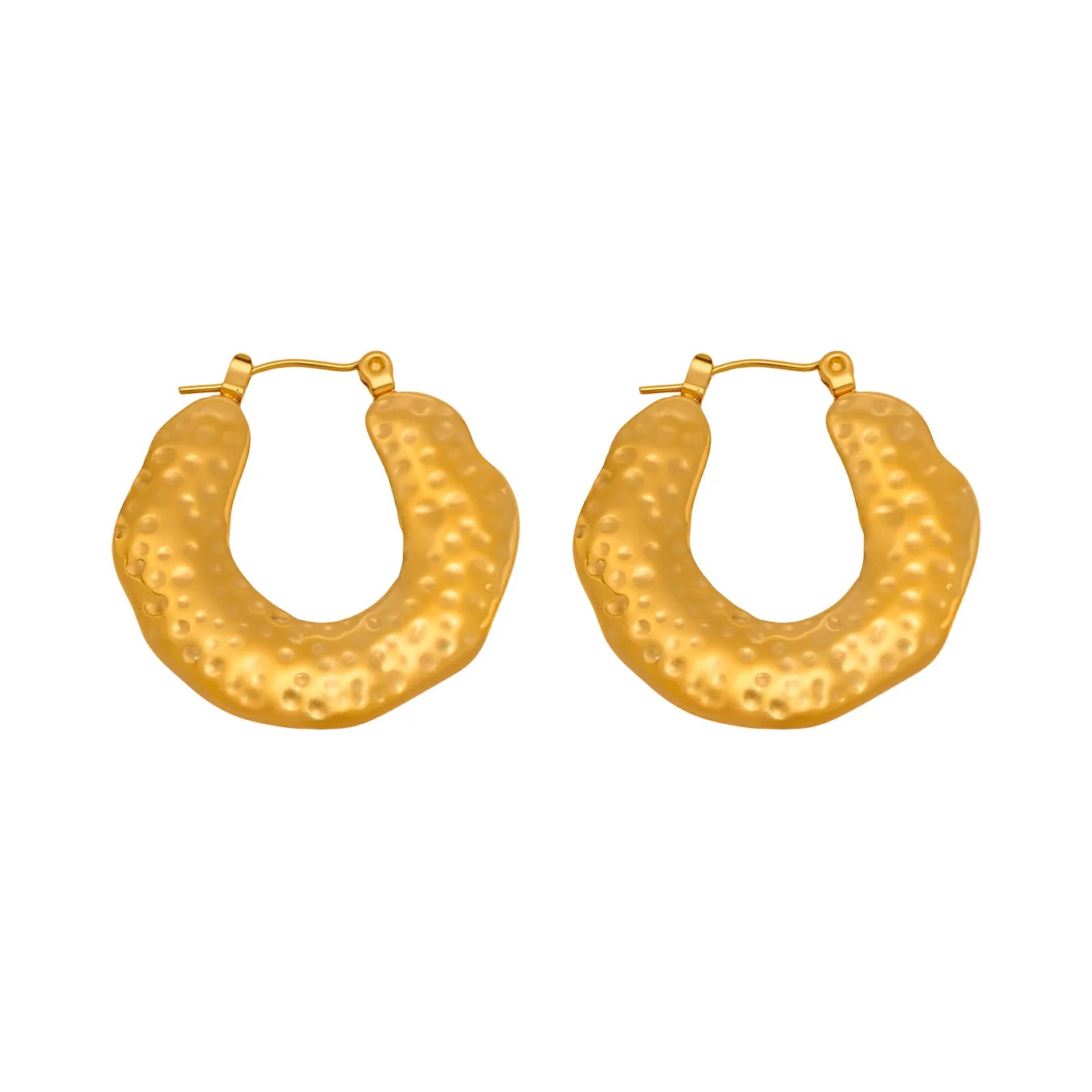 Wholesale Stainless Steel Geometric Dot Hammer Pattern Electroplated Ushaped Cut Out Asymmetrical Earrings For Women - Image 5