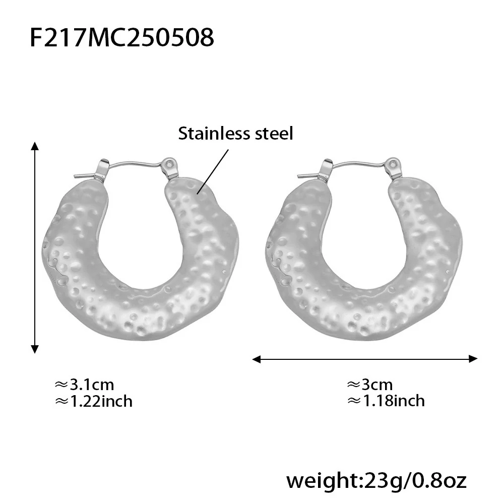 Wholesale Stainless Steel Geometric Dot Hammer Pattern Electroplated Ushaped Cut Out Asymmetrical Earrings For Women - Image 7