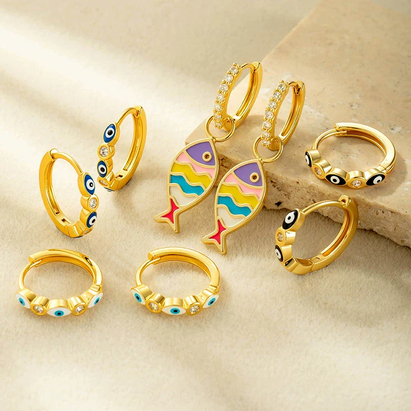 Wholesale Stainless Steel Geometric Dripping Oil Style Pierced Earrings - Image 2