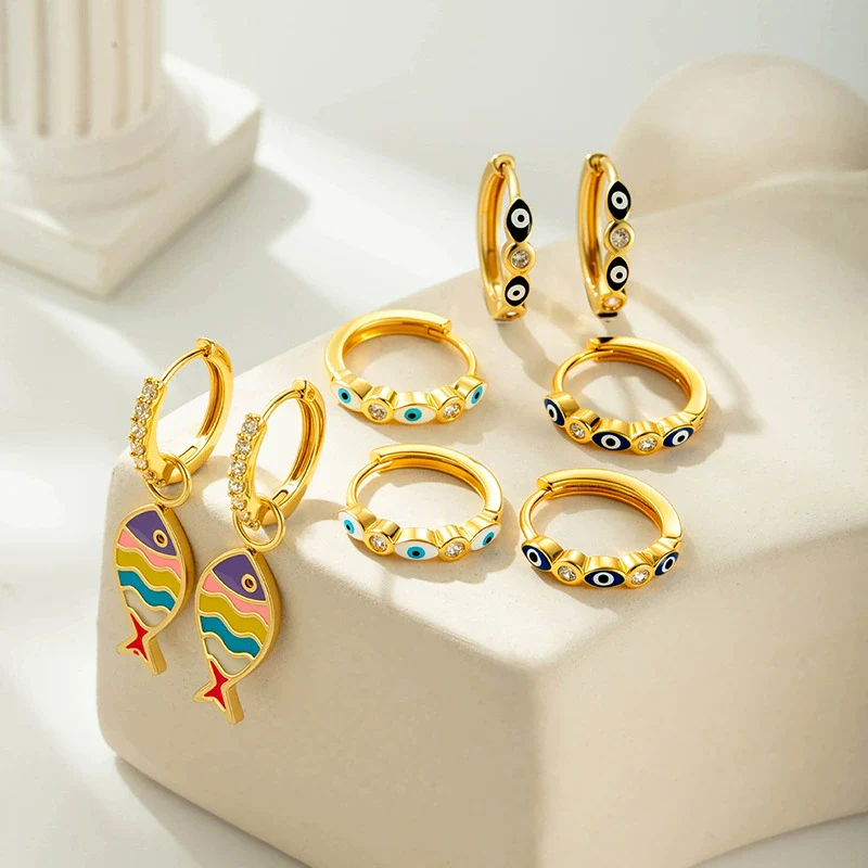 Wholesale Stainless Steel Geometric Dripping Oil Style Pierced Earrings - Image 4