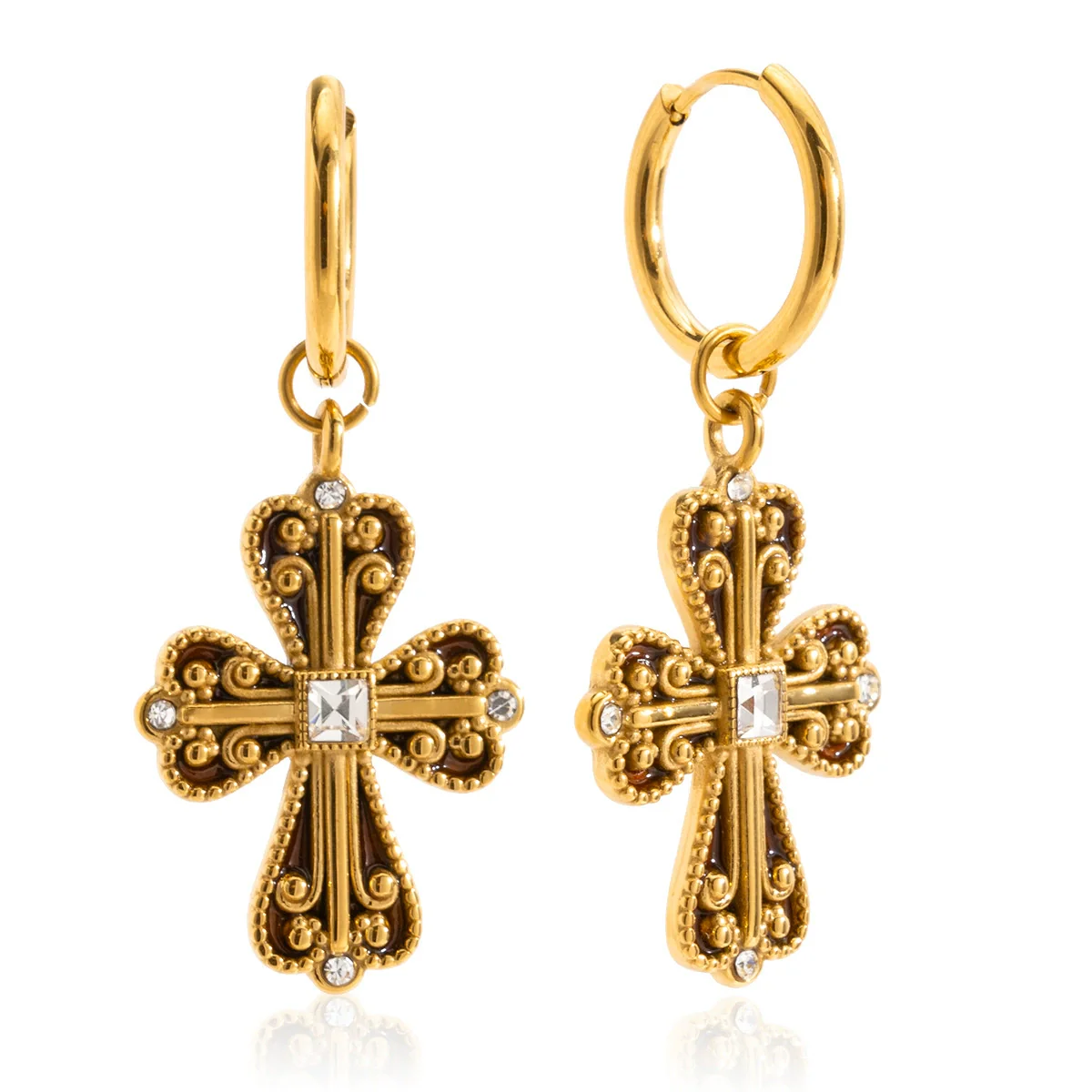 Wholesale Stainless Steel Geometric Electroplated Cross Earrings For Women - Image 5