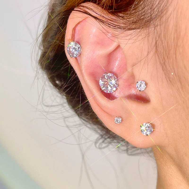 Wholesale Stainless Steel Geometric Electroplated Diamondencrusted Screwbuckle Earrings For Women