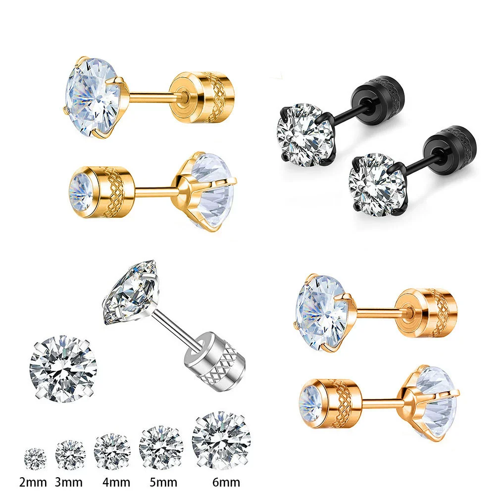 Wholesale Stainless Steel Geometric Electroplated Diamondencrusted Screwbuckle Earrings For Women - Image 4