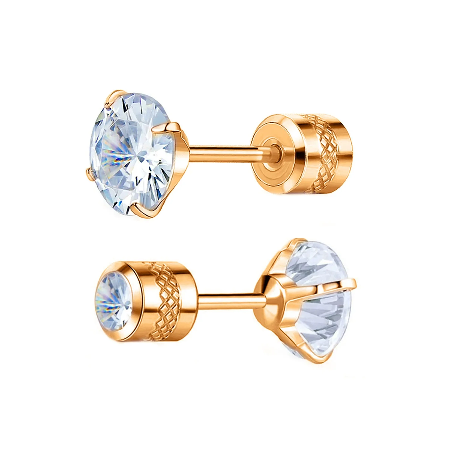 Wholesale Stainless Steel Geometric Electroplated Diamondencrusted Screwbuckle Earrings For Women - Image 8