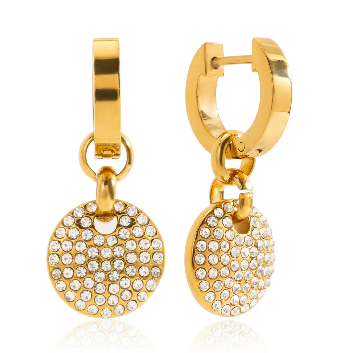 Wholesale Stainless Steel Geometric Electroplated Round Pendant Earrings For Women - Image 5