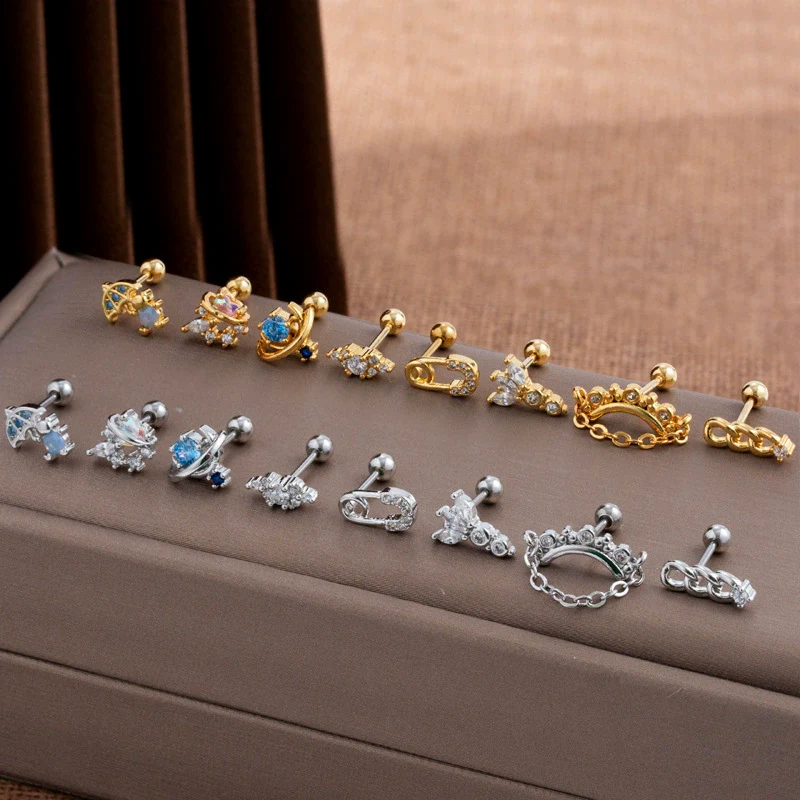 Wholesale Stainless Steel Geometric Fashion Women's Electroplated Cartilage Ear Studs - Image 3
