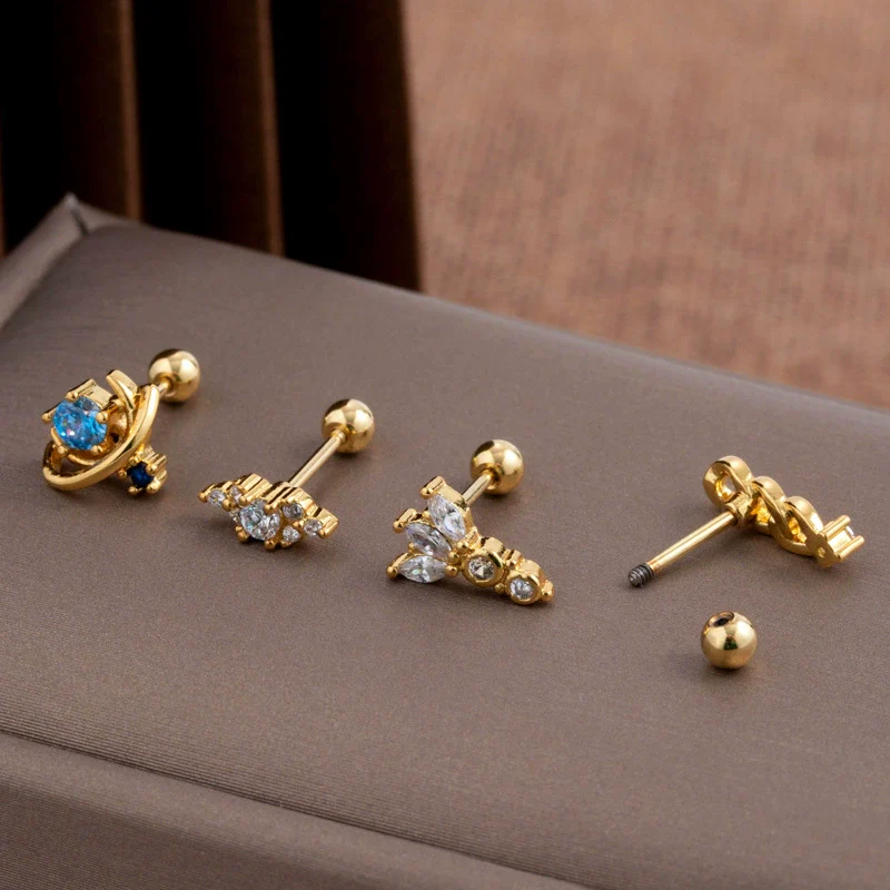 Wholesale Stainless Steel Geometric Fashion Women's Electroplated Cartilage Ear Studs - Image 4